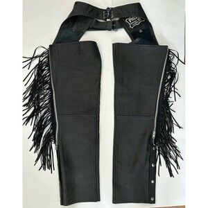First Genuine Black leather chaps Size XS w/ batwing fringe